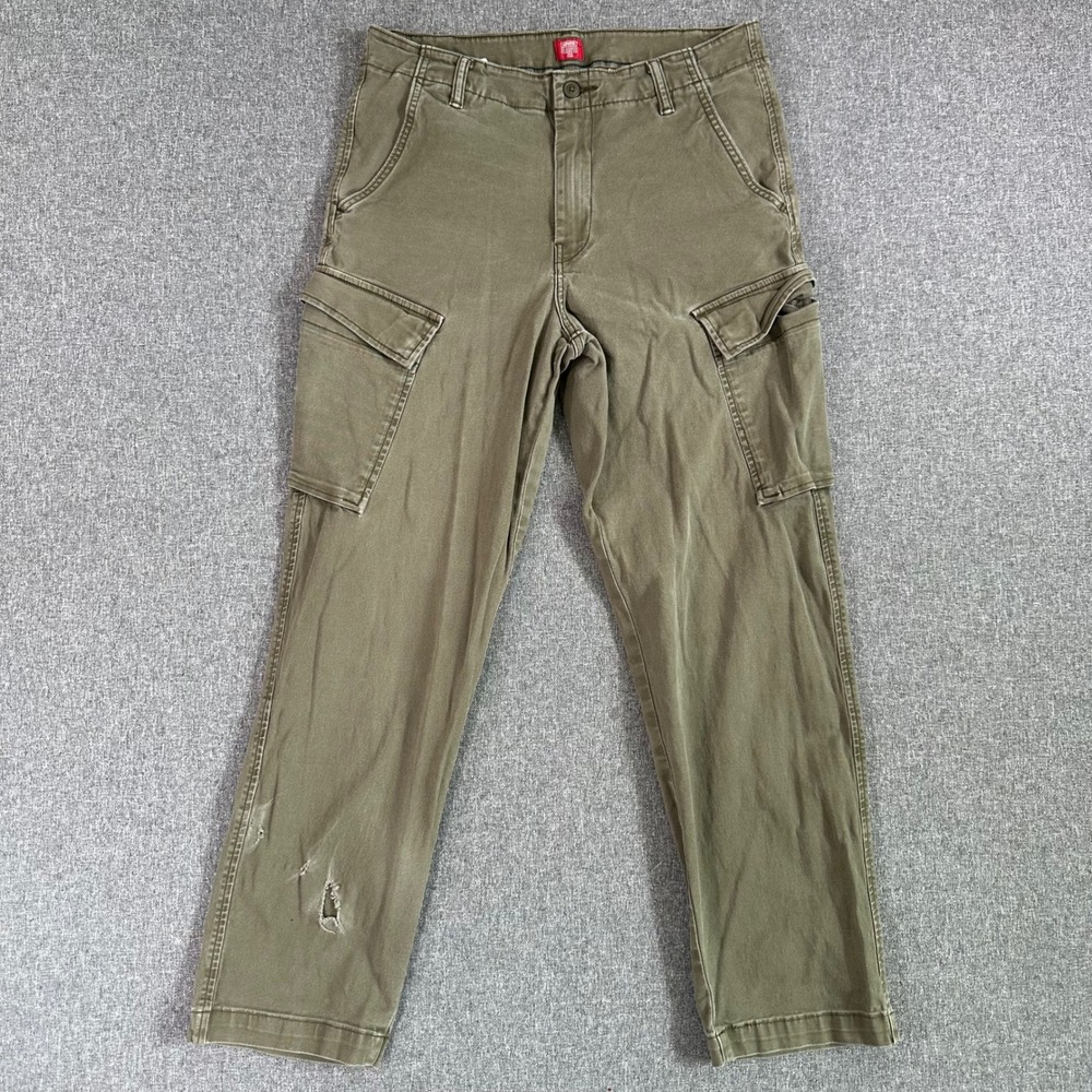 Levis XX Cargo Taper Pants Mens 33x32 Olive Green Khaki Stretch Utility Trousers